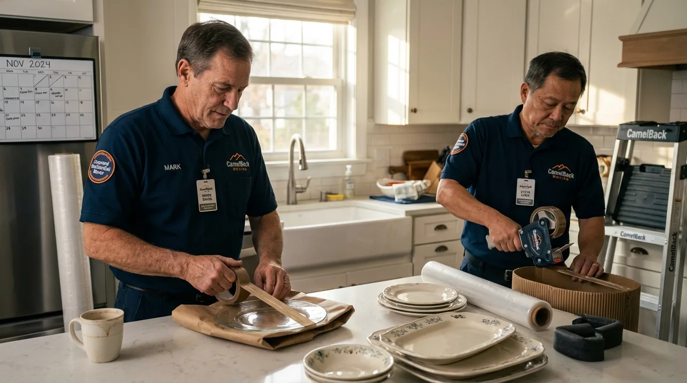 Professional crew packing kitchen dishware in Volcano, HI